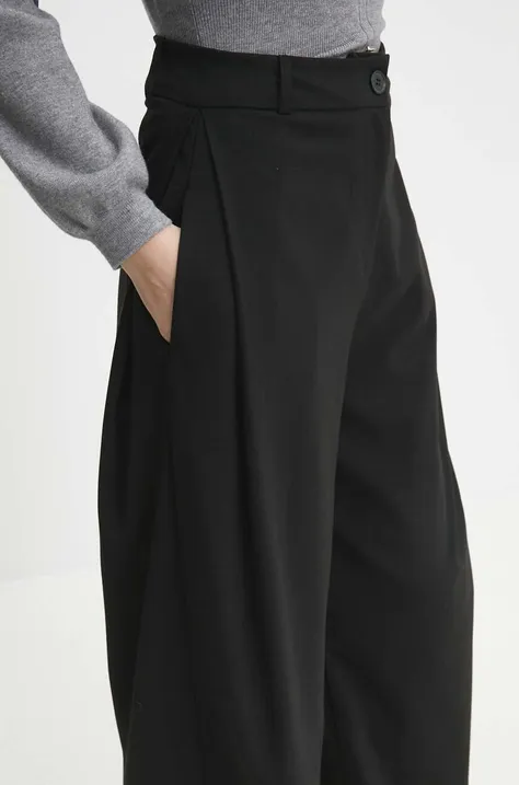 Nohavice Answear Lab dámske, čierna farba, široké, vysoký pás