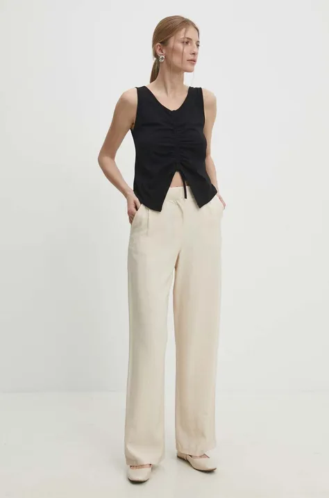 Nohavice Answear Lab dámske, béžová farba, rovné, vysoký pás
