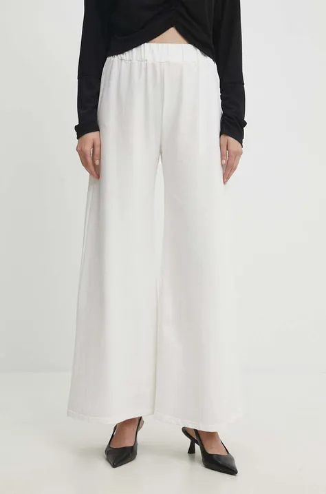 Nohavice Answear Lab dámske, biela farba, široké, vysoký pás