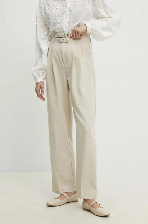 Answear Lab pantaloni femei, culoarea bej, lat, high waist