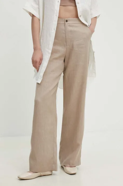 Answear Lab spodnie lniane kolor beżowy proste high waist