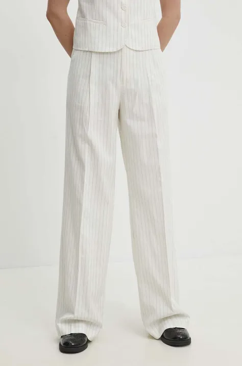 Answear Lab pantaloni din amestec de in culoarea alb, lat, high waist