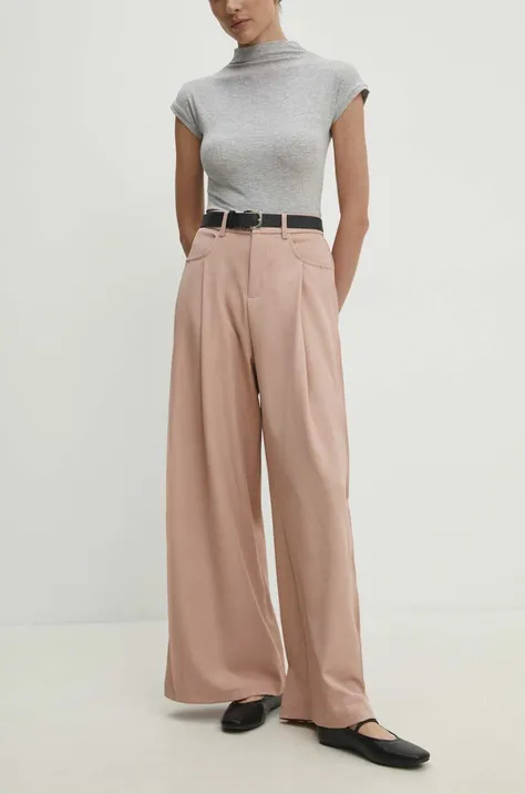 Answear Lab pantaloni femei, culoarea roz, lat, high waist