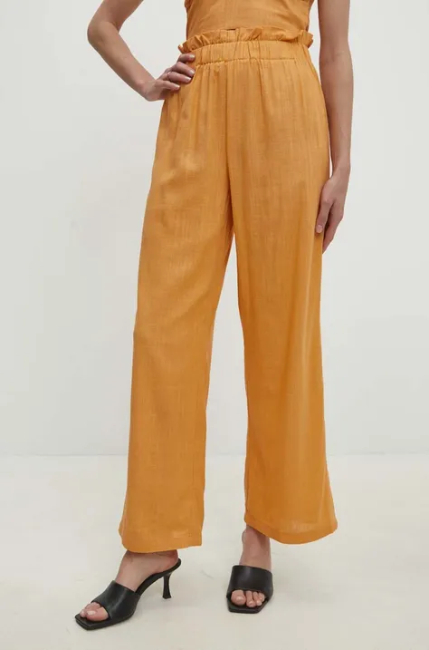 Панталон с лен Answear Lab в оранжево със стандартна кройка, с висока талия