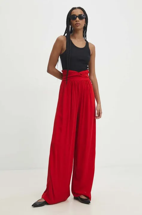 Answear Lab nadrág női, piros, magas derekú széles