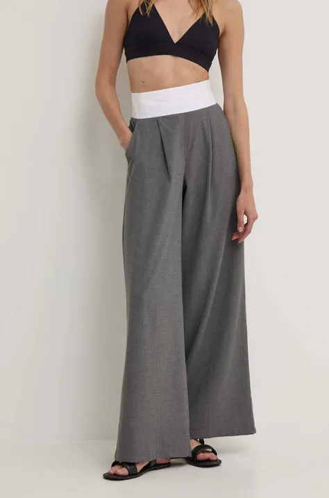 Nohavice Answear Lab dámske, šedá farba, široké, vysoký pás