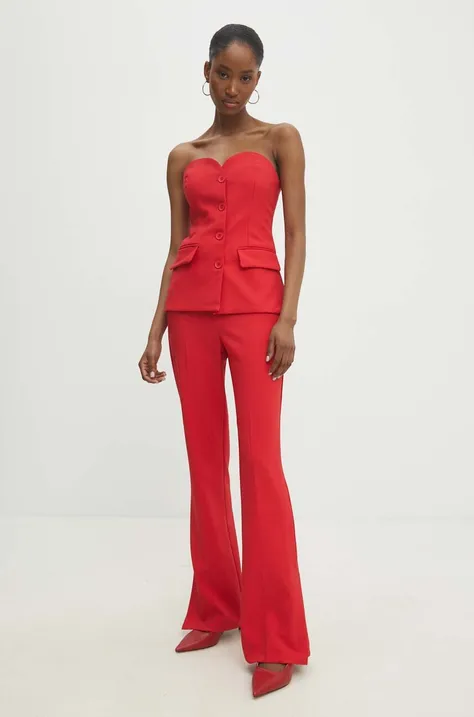 Answear Lab spodnie damskie kolor czerwony proste high waist