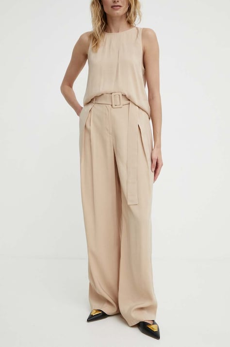 Answear Lab pantaloni femei, culoarea bej, drept, high waist