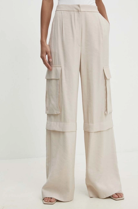 Answear Lab pantaloni femei, culoarea bej, drept, high waist