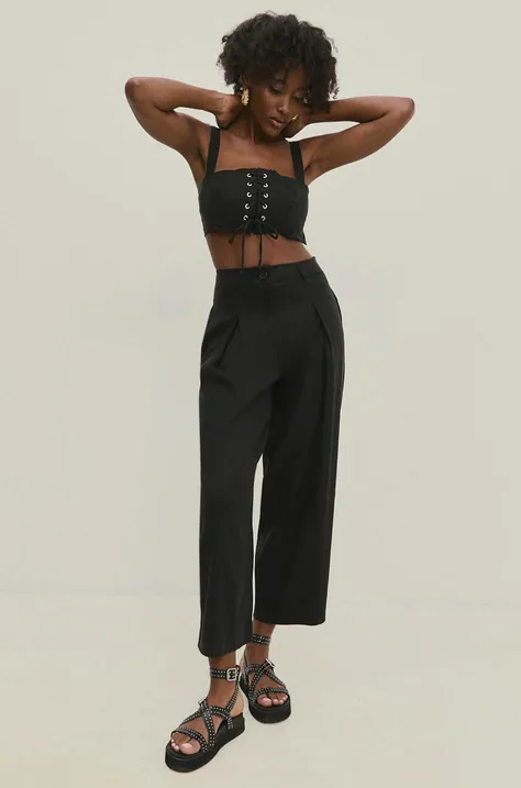 Lanene hlače Answear Lab boja: crna, široke, visoki struk