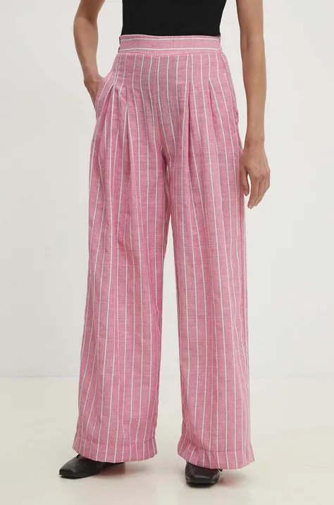 Bavlněné kalhoty Answear Lab růžová barva, široké, high waist
