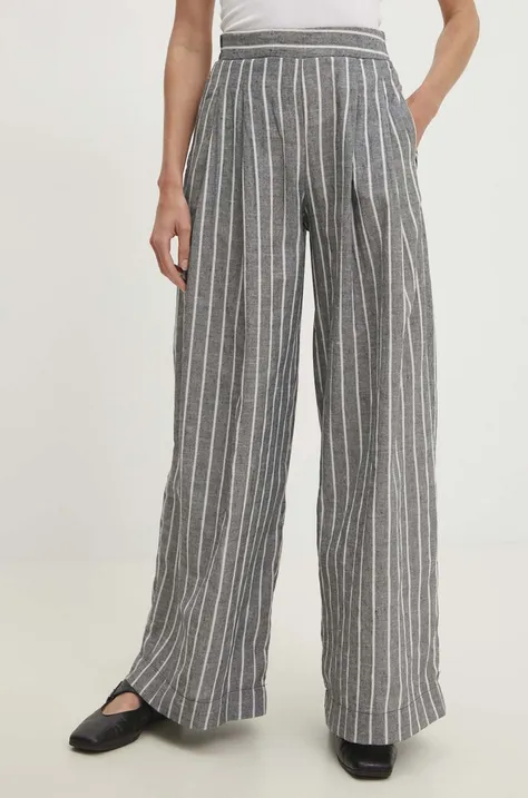 Bavlněné kalhoty Answear Lab šedá barva, široké, high waist