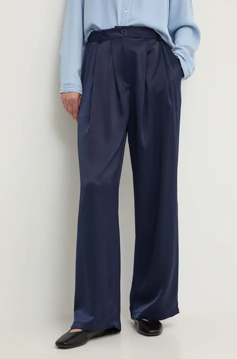 Nohavice Answear Lab dámske, tmavomodrá farba, rovné, vysoký pás
