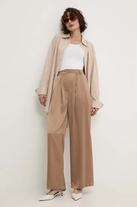 Nohavice Answear Lab dámske, béžová farba, rovné, vysoký pás