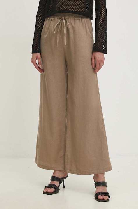 Answear.LAB spodnie z lnem kolor beżowy szerokie high waist