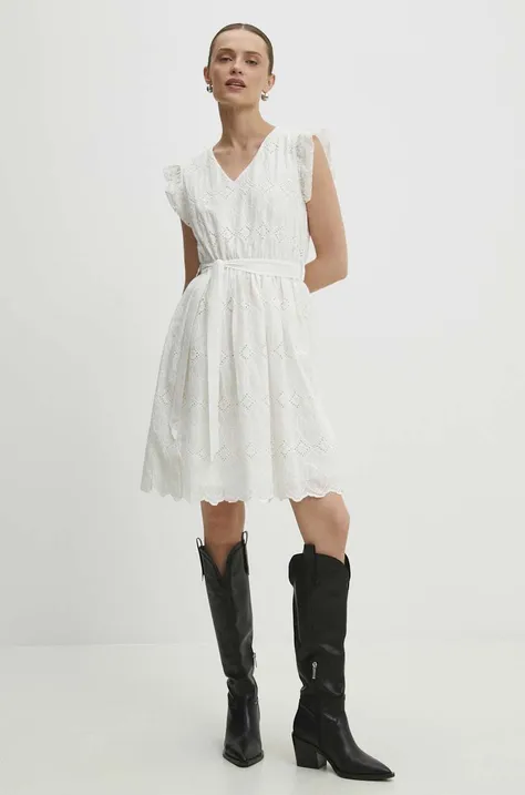 Pamučna haljina Answear Lab boja: bijela, mini, širi se prema dolje