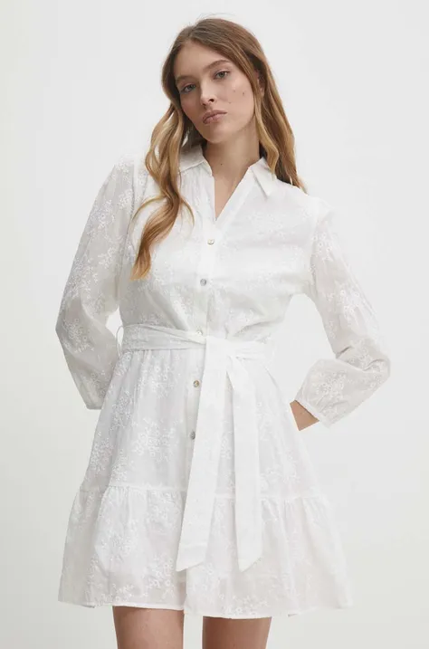 Pamučna haljina Answear Lab boja: bijela, mini, širi se prema dolje