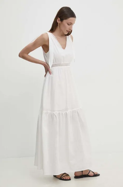 Pamučna haljina Answear Lab boja: bijela, maxi, širi se prema dolje