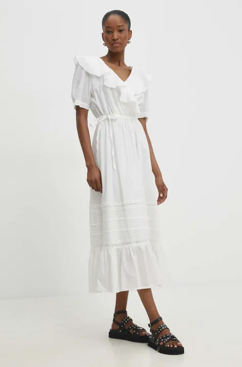 Бавовняна сукня Answear Lab колір білий midi розкльошена