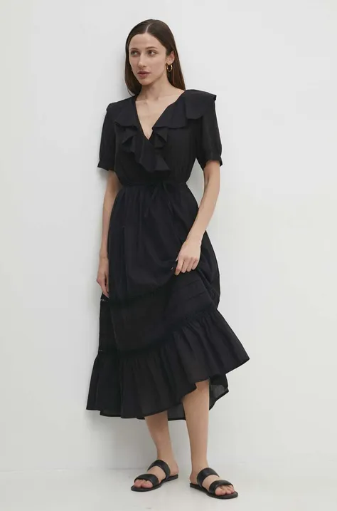 Bavlněné šaty Answear Lab černá barva, midi