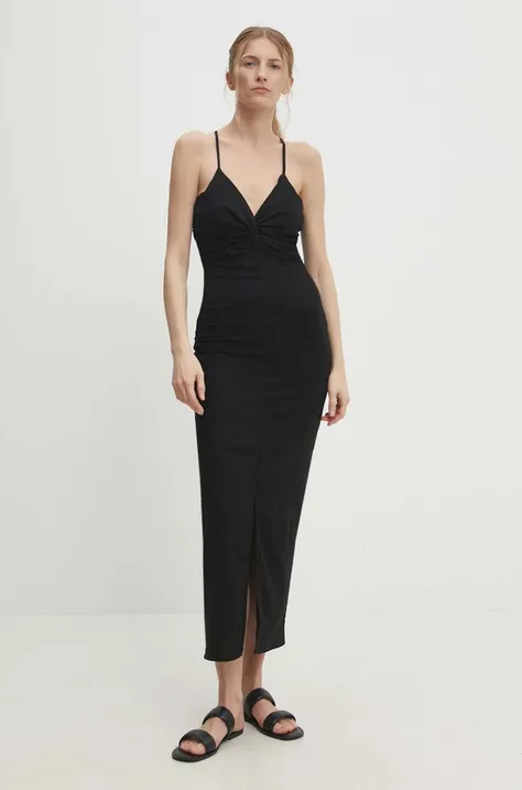 Φόρεμα με λινό Answear Lab χρώμα: μαύρο