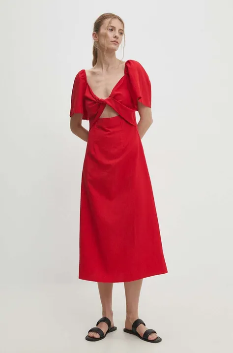 Платье Answear Lab цвет красный midi расклешённая