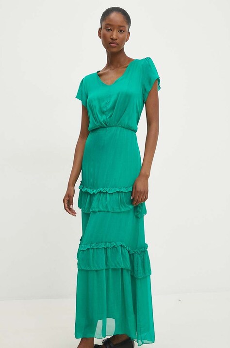 Answear Lab rochie din mătase culoarea verde, maxi, evazată