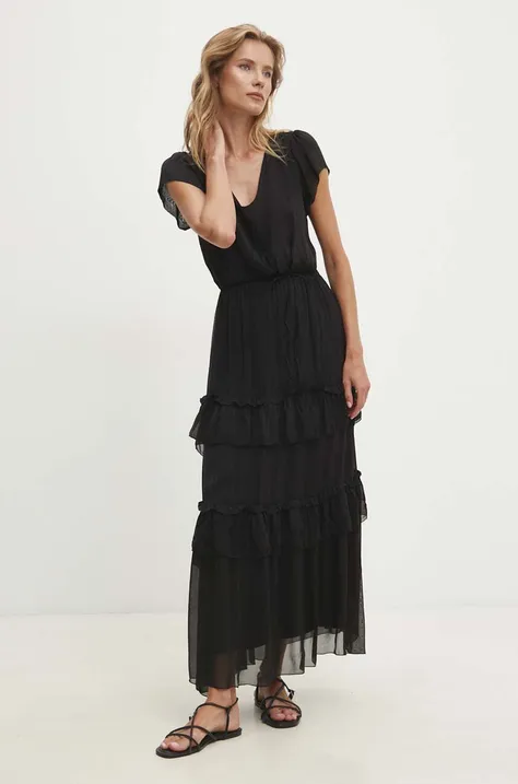 Сукня з шовком Answear Lab колір чорний maxi розкльошена