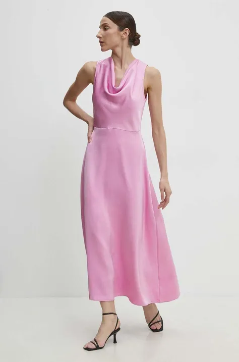 Haljina Answear Lab boja: ružičasta, maxi, širi se prema dolje