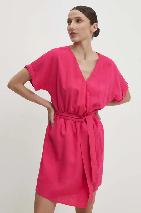 Lněné šaty Answear Lab růžová barva, mini