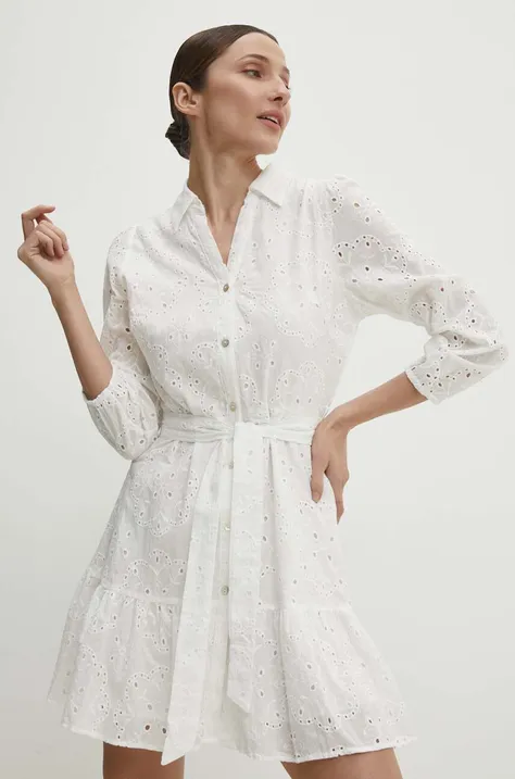 Answear Lab sukienka bawełniana kolor biały mini rozkloszowana
