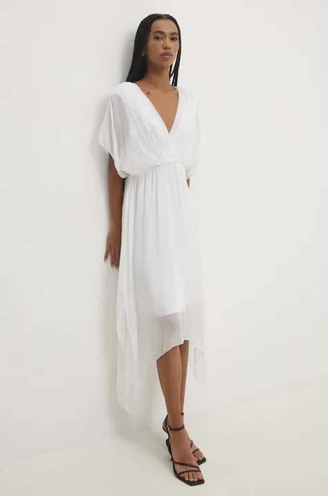 Платье с шёлком Answear Lab цвет белый midi расклешённая