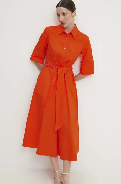 Хлопковое платье Answear Lab цвет оранжевый midi расклешённая