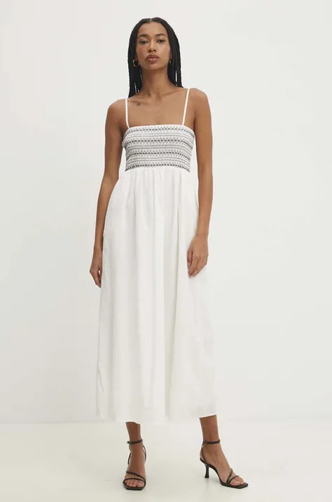 Pamučna haljina Answear Lab boja: bijela, maxi, širi se prema dolje