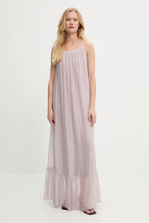 Answear Lab rochie din mătase culoarea bej, maxi, evazată