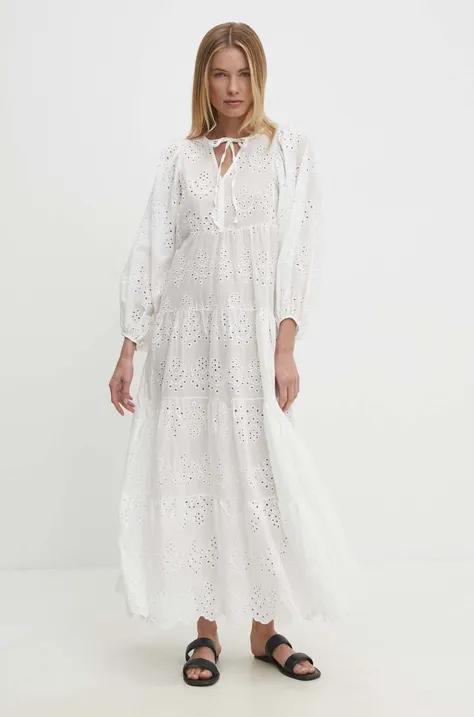 Хлопковое платье Answear Lab цвет белый maxi расклешённая