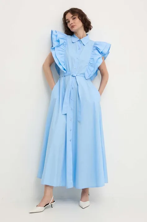 Памучна рокля Answear Lab в синьо среднодълга разкроена