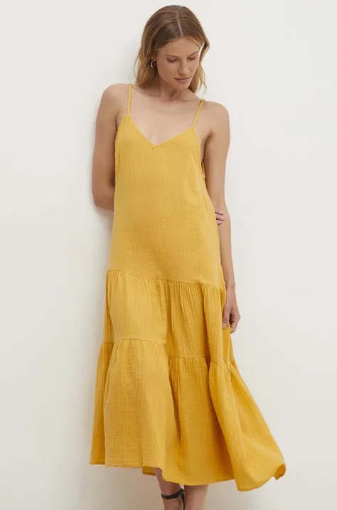 Памучна рокля Answear Lab в жълто среднодълга разкроена