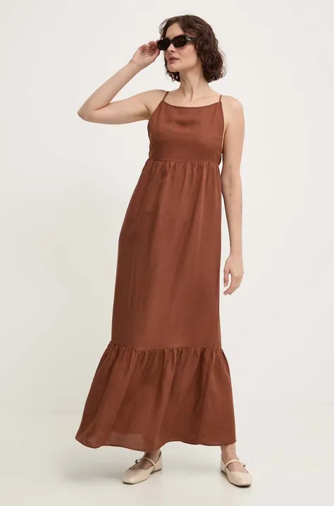 Льняное платье Answear Lab цвет коричневый maxi расклешённая