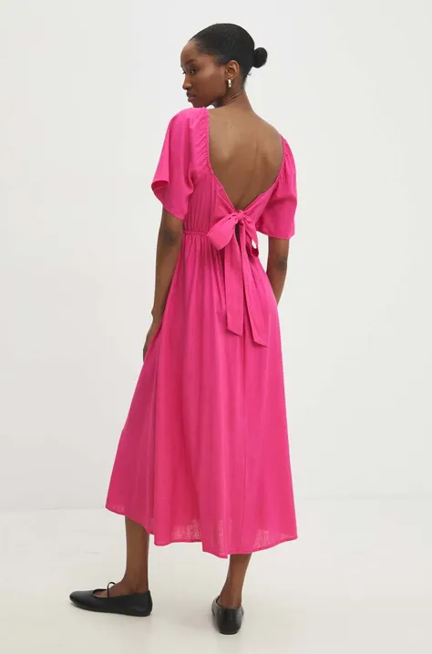 Льняное платье Answear Lab цвет розовый midi расклешённая