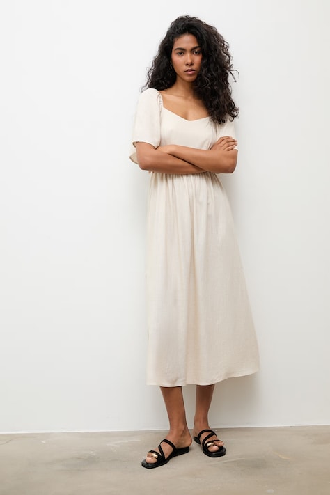 Answear.LAB sukienka z lnem beżowa gładka