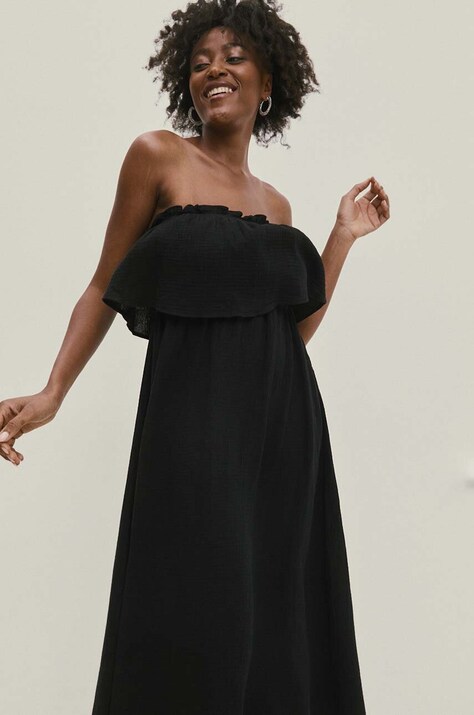 Answear Lab rochie din bumbac culoarea negru, midi, evazată