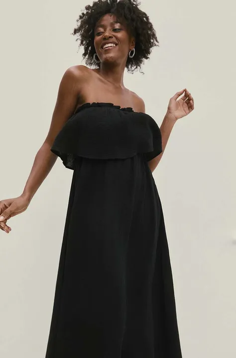 Bavlnené šaty Answear Lab čierna farba, midi, áčkový strih