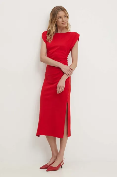 Хлопковое платье Answear Lab цвет красный midi облегающая