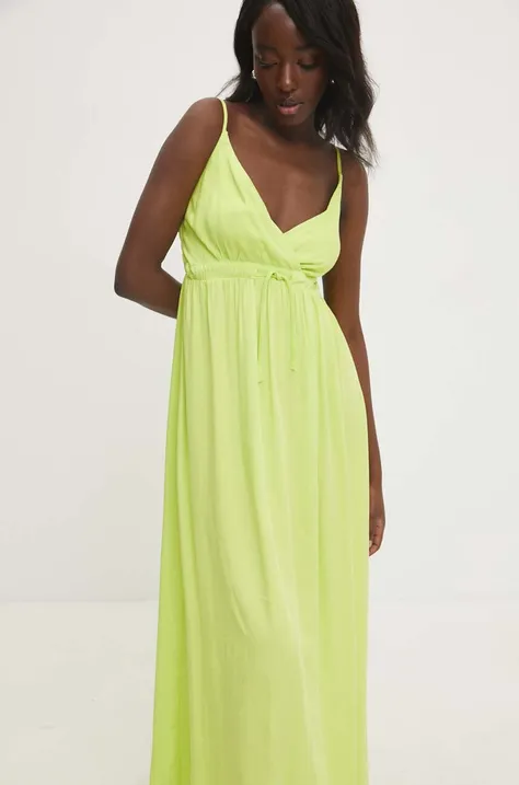 Pamučna haljina Answear Lab boja: zelena, maxi, širi se prema dolje