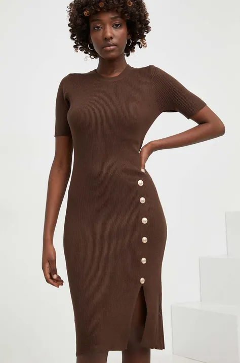 Answear Lab sukienka kolor brązowy midi dopasowana