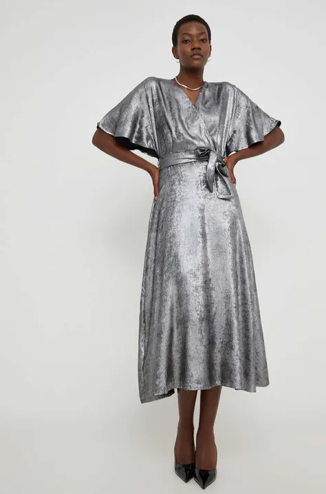 Платье Answear Lab цвет серебрянный midi расклешённая