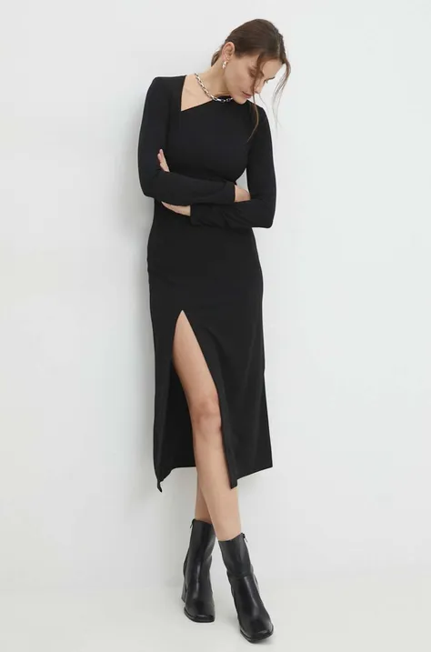 Answear Lab sukienka kolor czarny midi dopasowana