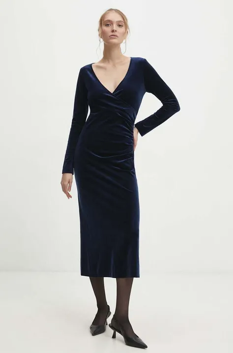 Велюрова сукня Answear Lab колір синій maxi облягаюча