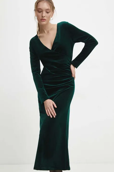 Zamatové šaty Answear Lab zelená farba, maxi, priliehavá